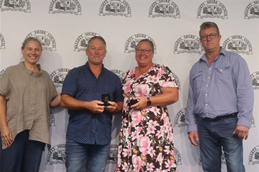 Volunteer of the Year - Jenni with Winners -Brad-and-Necia Bradley and Mayor Ramien